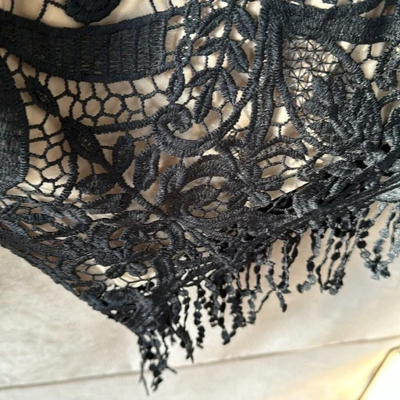 Saylor Fringe Embroidery Black Lace Dress Size M - Picture 11 of 11
